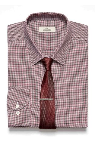 Burgundy Puppytooth Shirt, Tie And Tie Clip Set